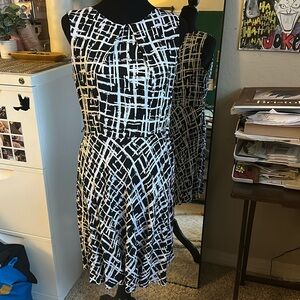 AB Studio Black and White Fit and Flare Dress, size 12
